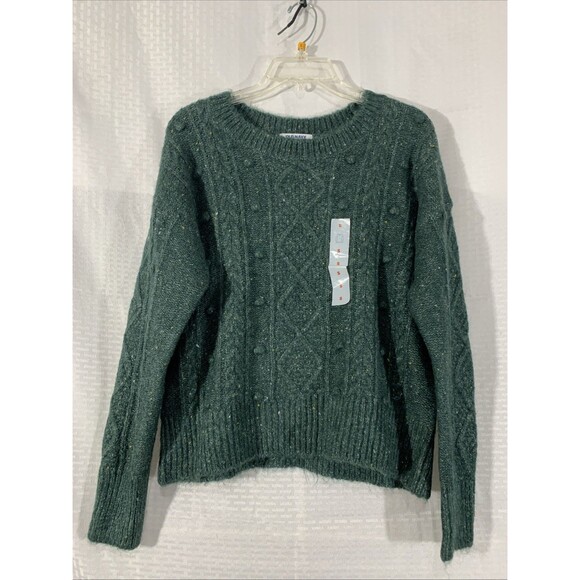 Old Navy Cropped Sweater Green Womens S NWT Cable Knit Crew Neck Oversized M - Picture 1 of 5
